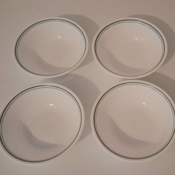 4 Corelle "COUNTRY COTTAGE" Soup/Salad/Cereal Bowls 6 1/4" Green & Blue Stripe - Picture 1 of 13